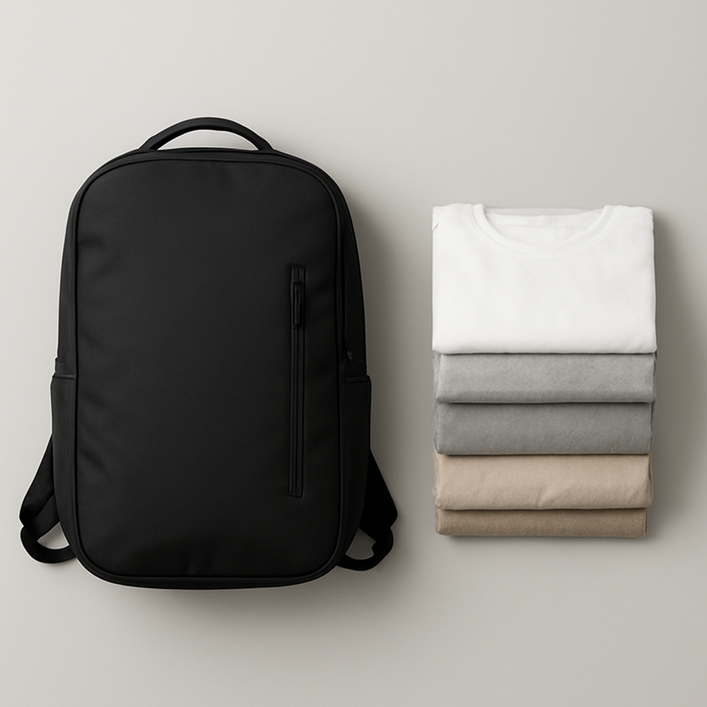 Mochila Bagtron com roupas comprimidas a vácuo, organizadas e com espaço livre
